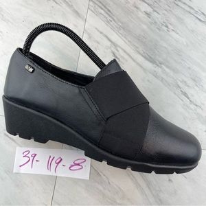 •valleverde women’s black leather slip on wedge shoes 39 / 8.5-9